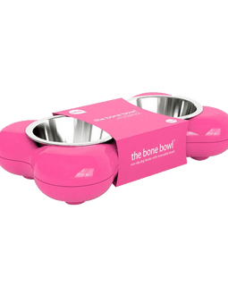 Hing Designs The Bone Bowl with Non Slip Rubber Feet and Dishwasher Safe Removable Stainless Steel Bowls, Pink