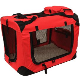 Mool Lightweight Fabric Pet Carrier Crate with Fleece Mat and Food Bag, Medium, 60 x 42 x 42 cm, Red